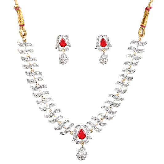 Rhodium-Plated Alloy Nagin Inspired Ruby Stone Ad Necklace Set - The Pari - Grab2buy