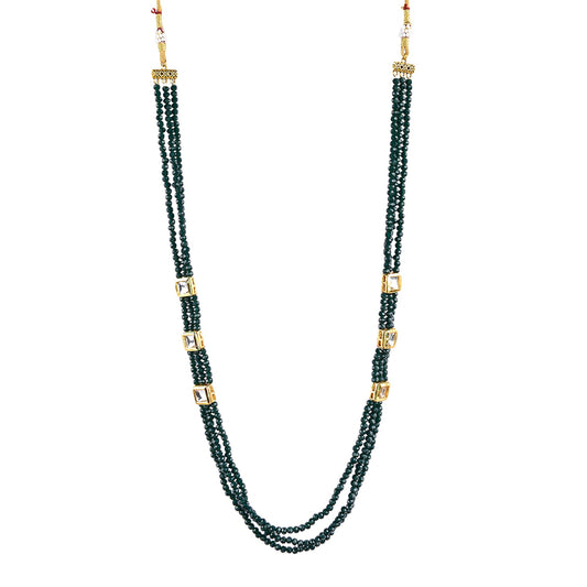 Gold-Plated Alloy Long Green Beaded Kundan Studded Classy Necklace Set - The Pari - Grab2buy