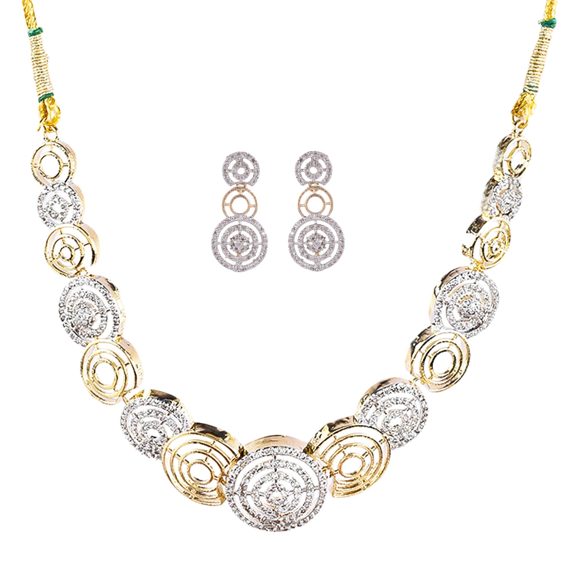 Rhodium-Plated Alloy Dual Tone Ad Neckalce With Earrings - The Pari - Grab2buy