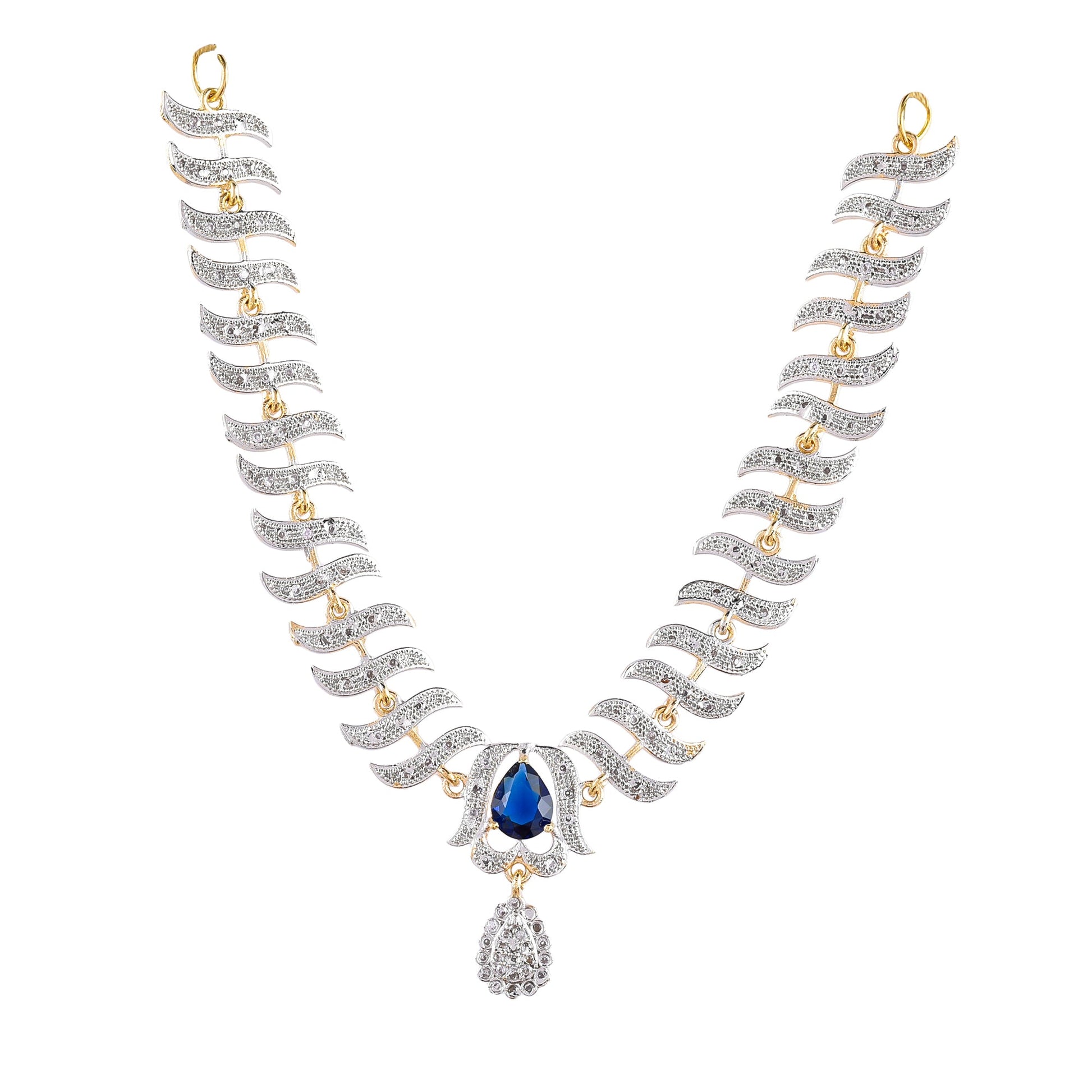 Rhodium-Plated Alloy Nagin Inspired Blue Stone Ad Necklace Set - The Pari - Grab2buy