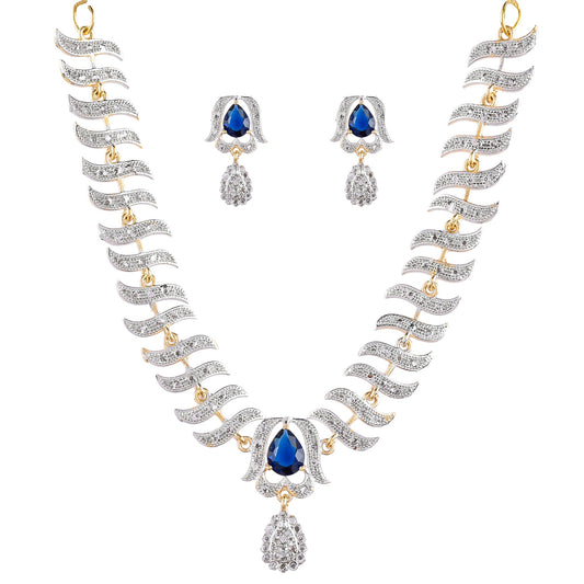 Rhodium-Plated Alloy Nagin Inspired Blue Stone Ad Necklace Set - The Pari - Grab2buy
