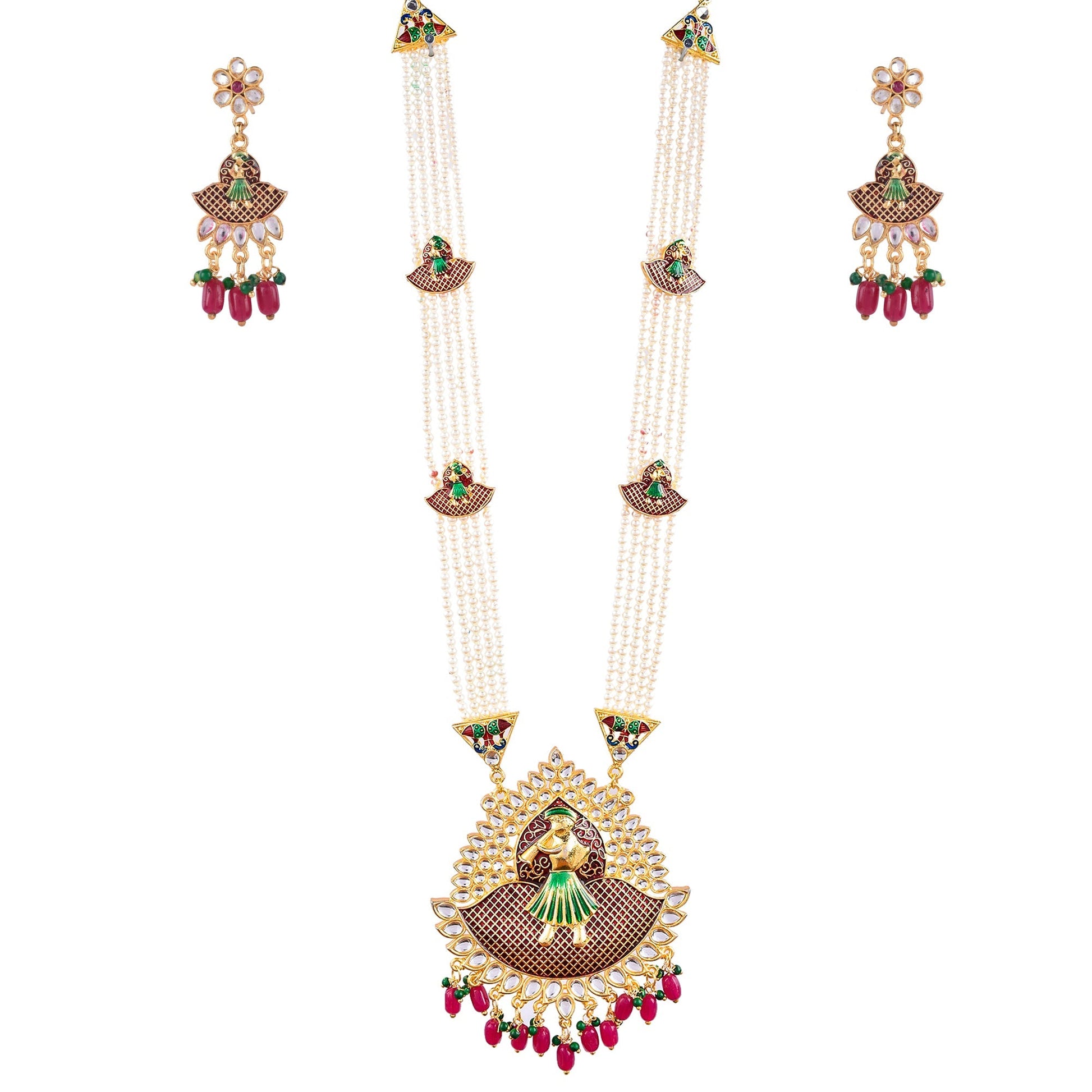 Gold-Polished Alloy Long Pearl Rani Haar With Designer Pendant - The Pari | Swadesiicart