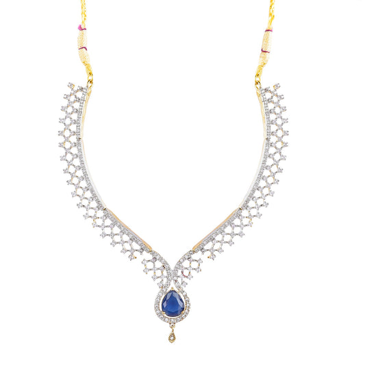 Rhodium-Plated Alloy Blue Classy Ad Necklace Set - The Pari - Grab2buy