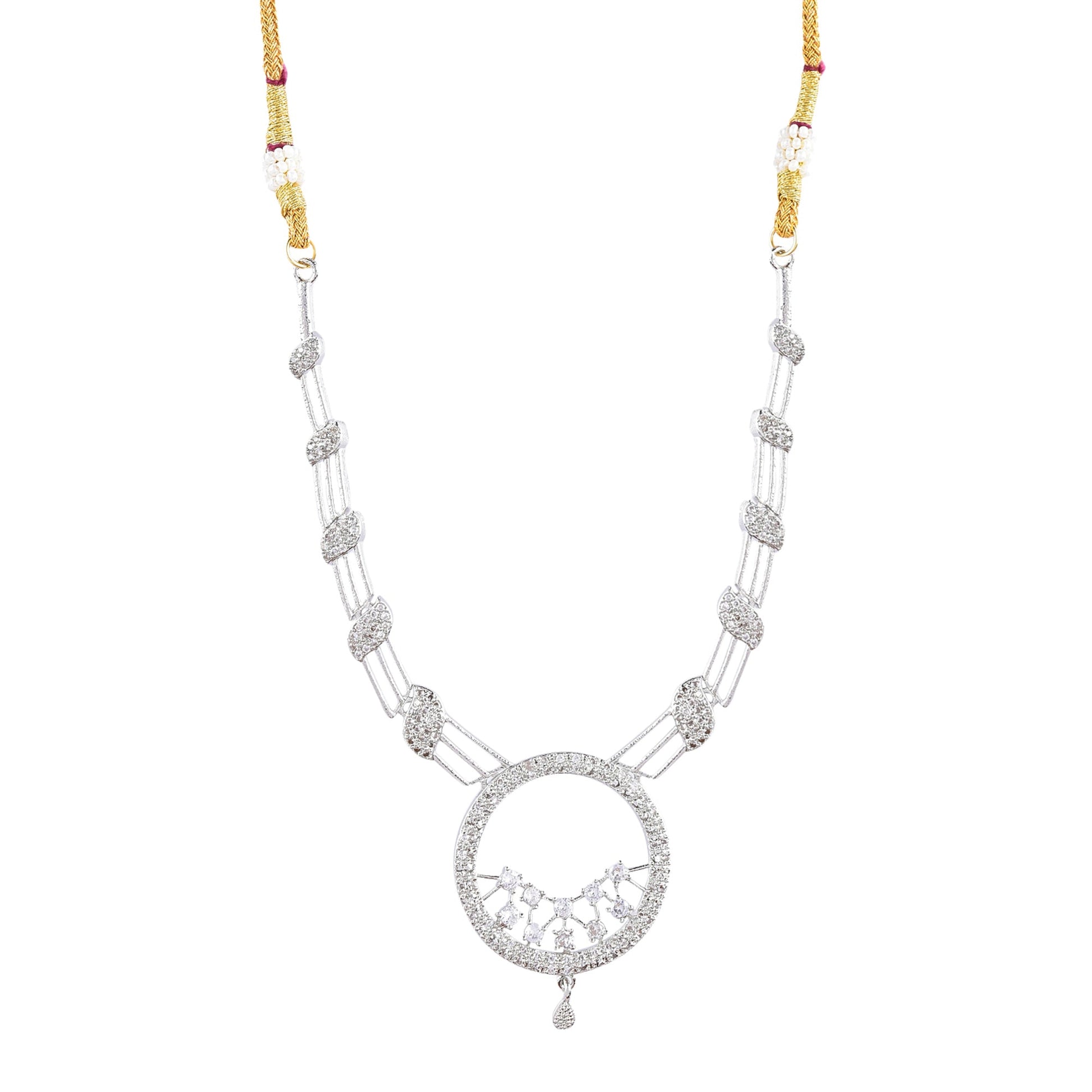 Rhodium-Plated Alloy Round Motif Ad Necklace Set - The Pari - Grab2buy