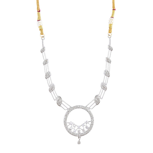 Rhodium-Plated Alloy Round Motif Ad Necklace Set - The Pari - Grab2buy