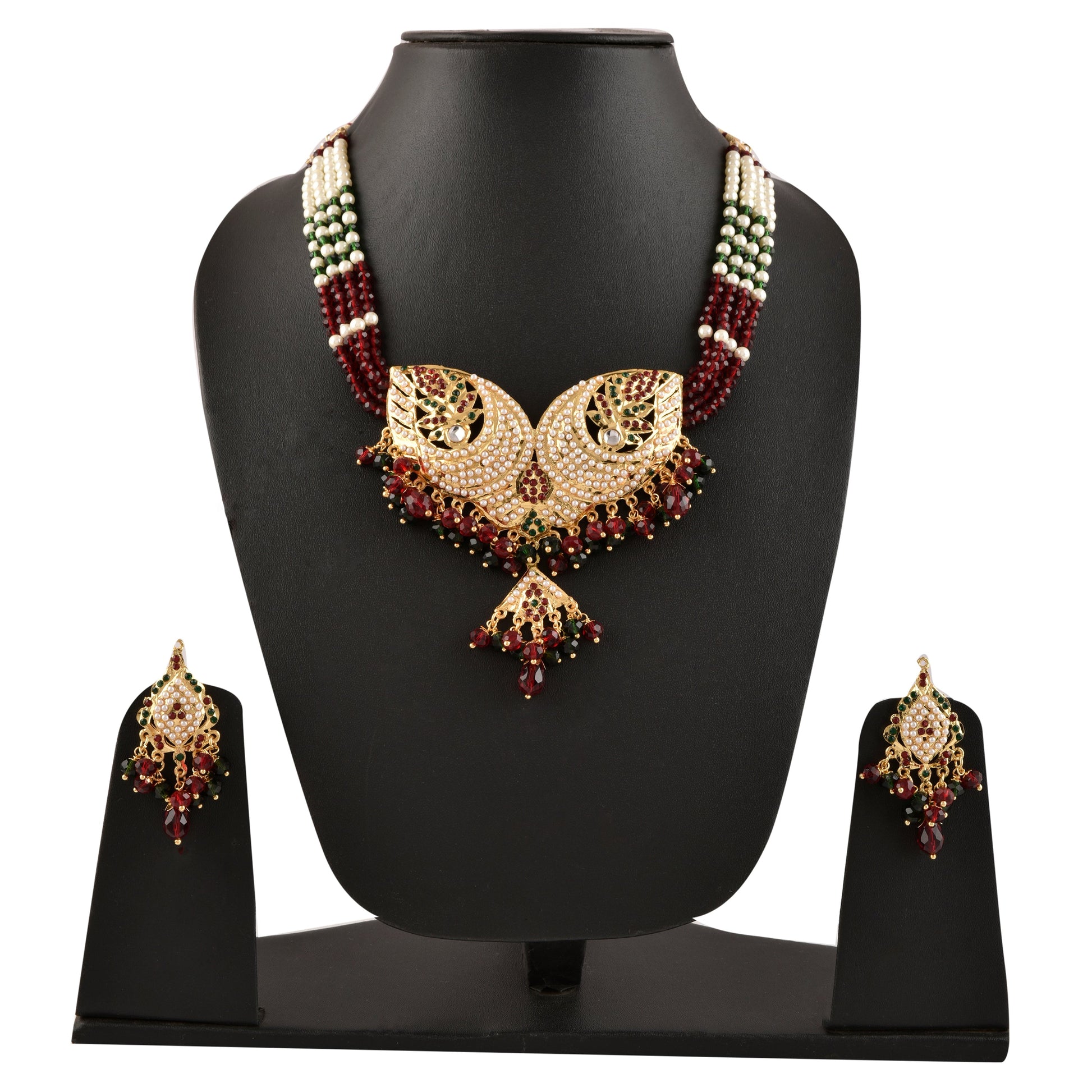 Gold-Polished Alloy Jadau Worktraditional Ethnic Beaded Necklace Set - The Pari
