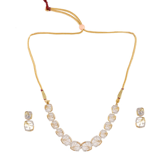 Rhodium-Plated Alloy Designer Ad Square Necklace Set - The Pari - Grab2buy