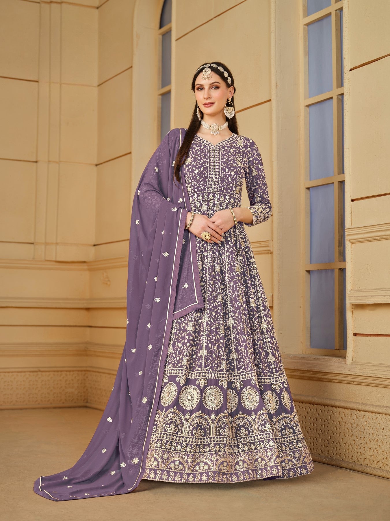 Anaita Yellow Embroidered Faux Georgette Anarkali Suit