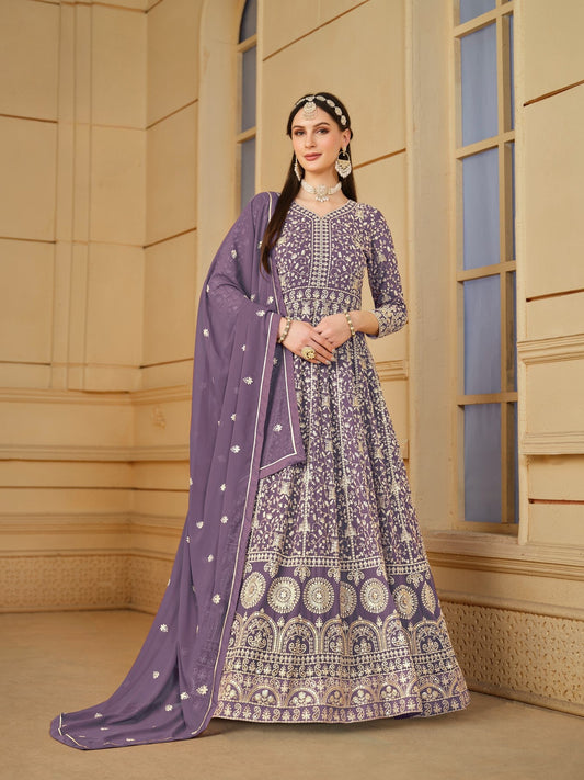 Anaita Yellow Embroidered Faux Georgette Anarkali Suit