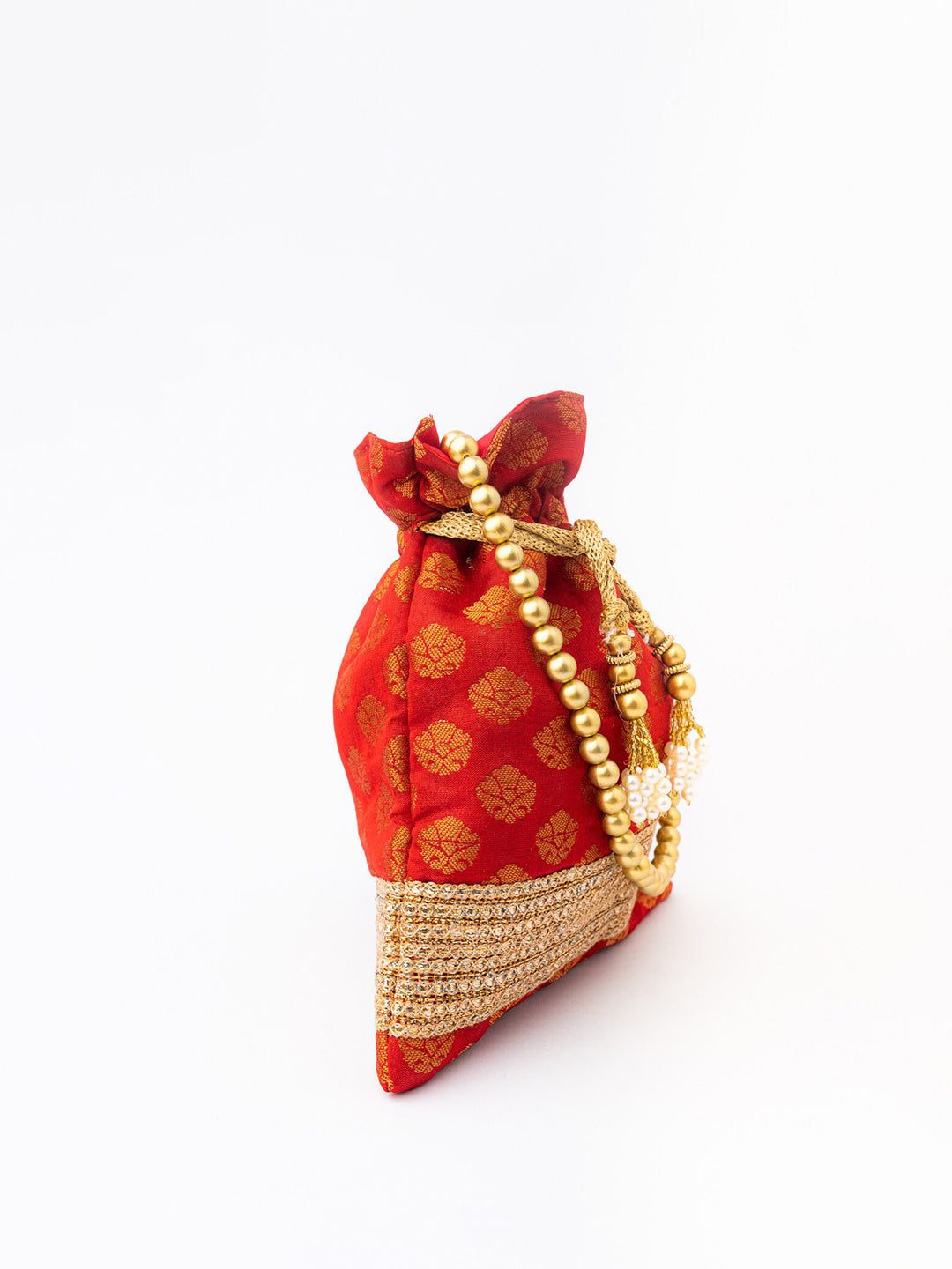 NR By Nidhi Rathi Red & Gold-Toned Embroidered Potli Clutch - Grab2buy