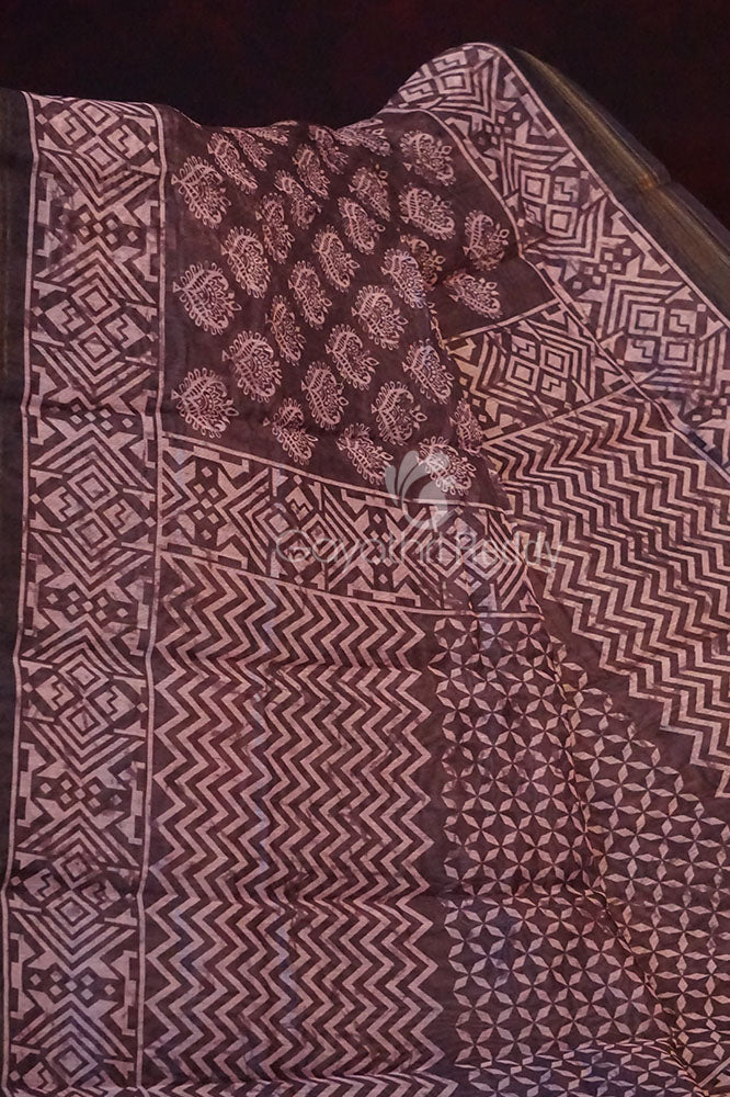 Dark Brown Ikat Design Semi Chanderi Grab2Buy By Gayathri Reddy Designer Studio 