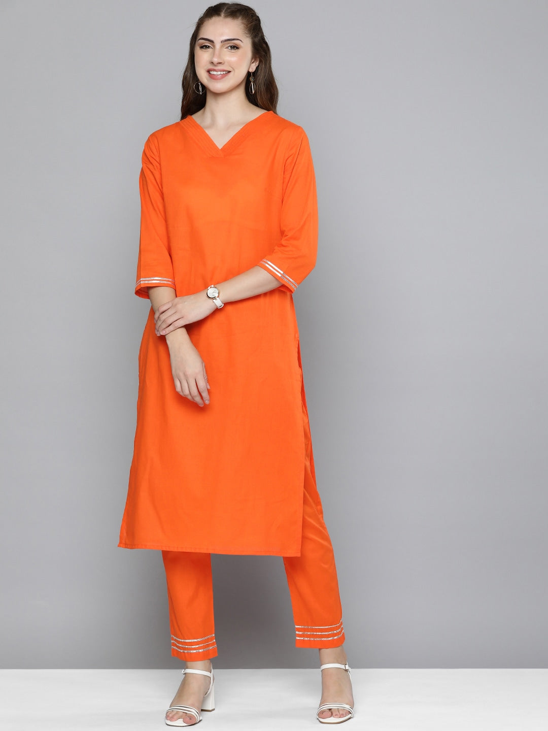 HERE&NOW Women Regular Gotta Patti Pure Cotton Kurta with Trousers