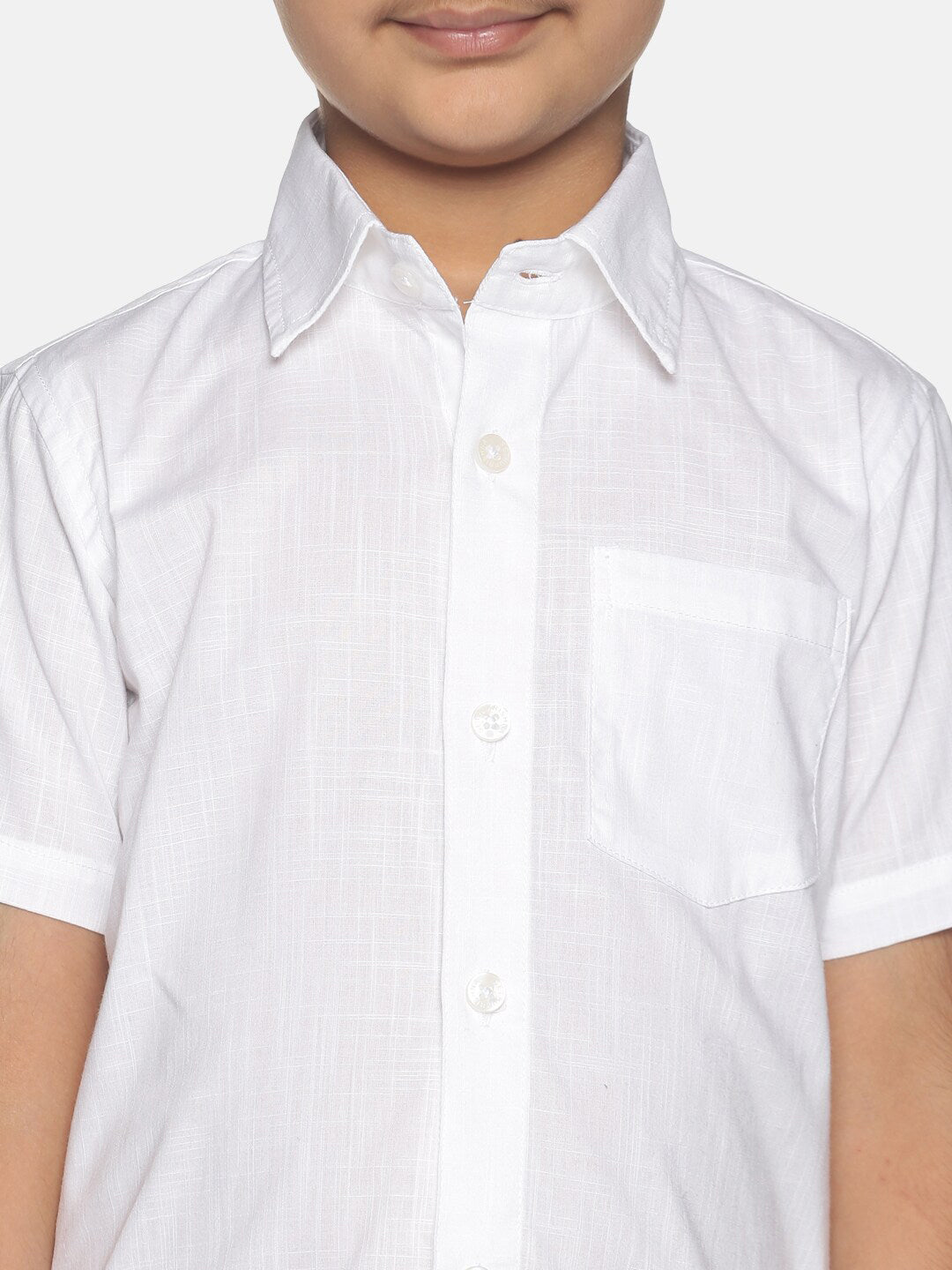 Sethukrishna Boys White & Gold-Toned Pure Cotton Shirt with Dhoti Set