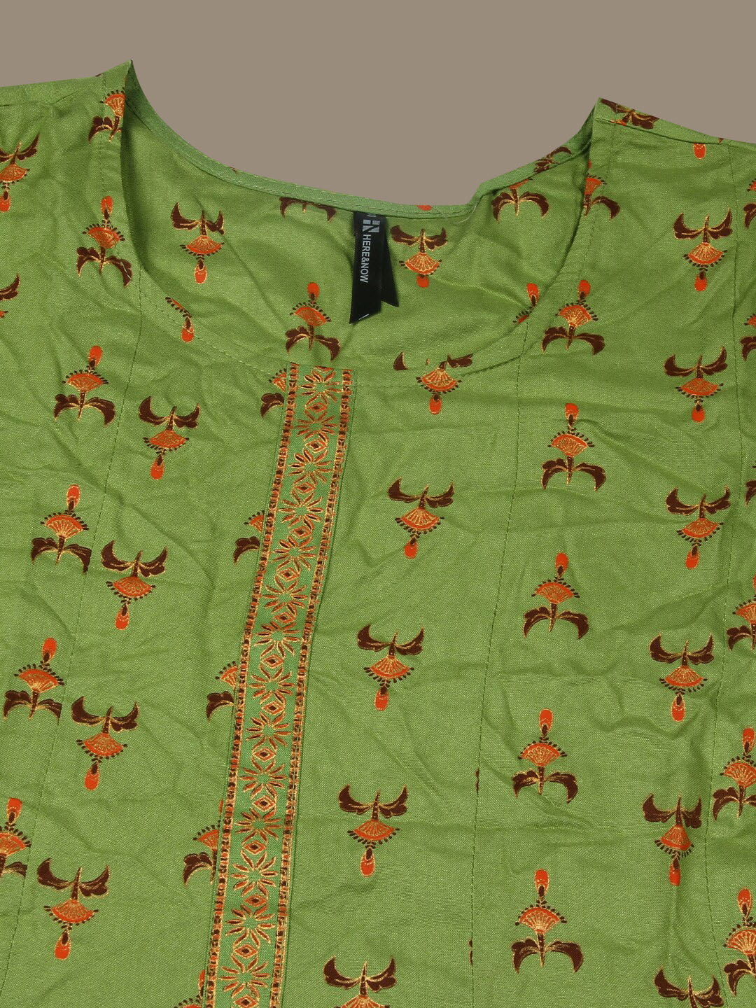 HERE&NOW Green & Maroon Ethnic Motifs Printed A-Line Kurta