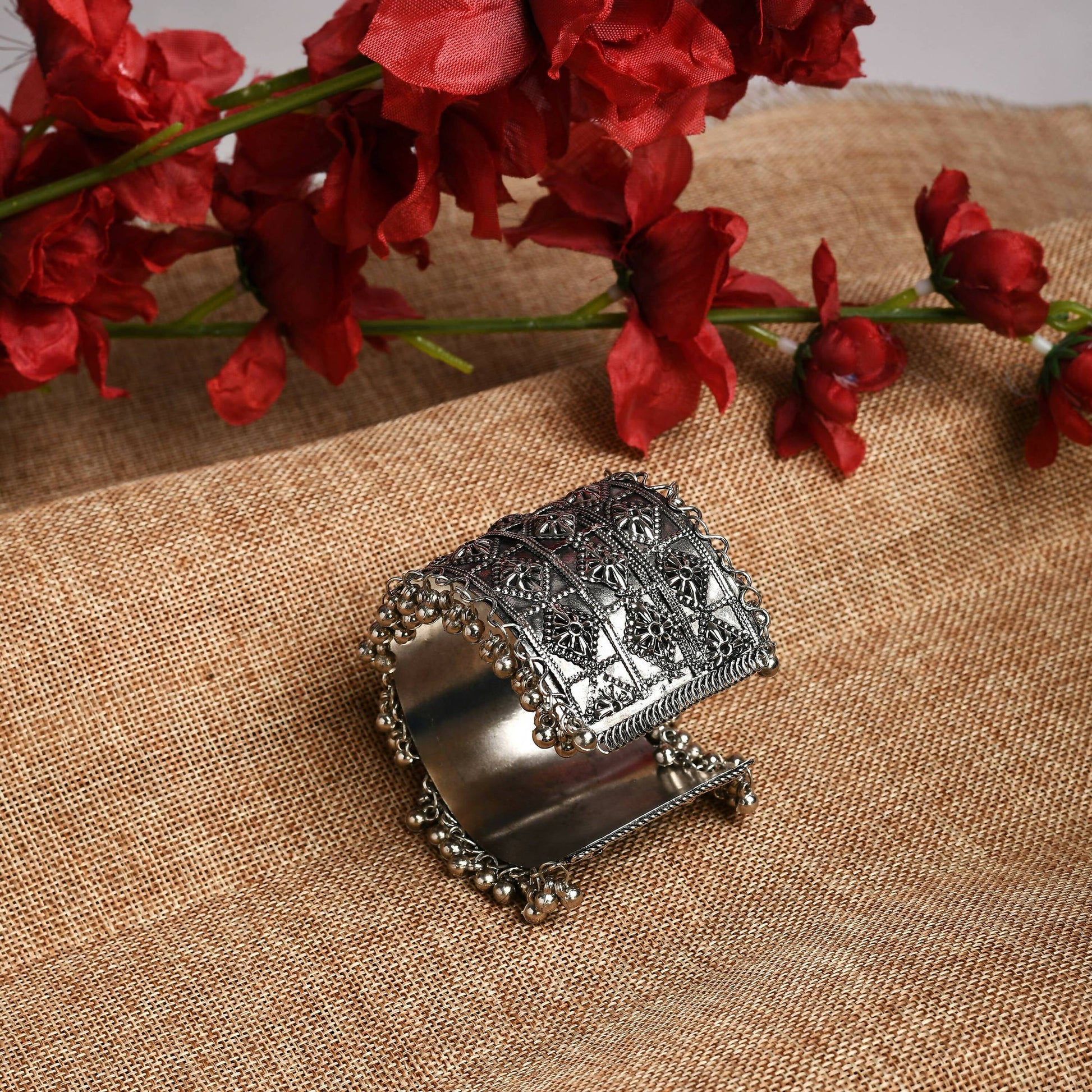 Mominos Fashion Joharkamal Oxidised Silver-Plated Ghungroo Handcraft Bracelet - Design 024 