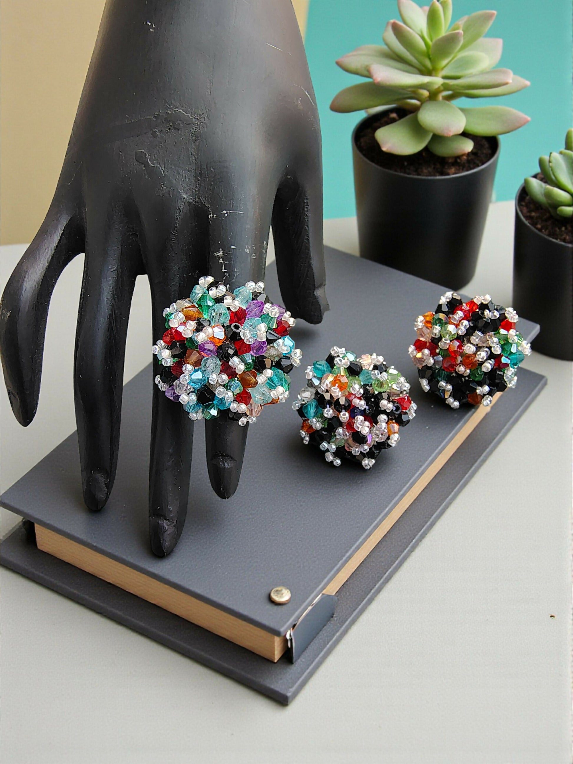 Inhanns Rangmani Crystal Duo – Adjustable Ring + Statement Earrings Set - Multicolor 1