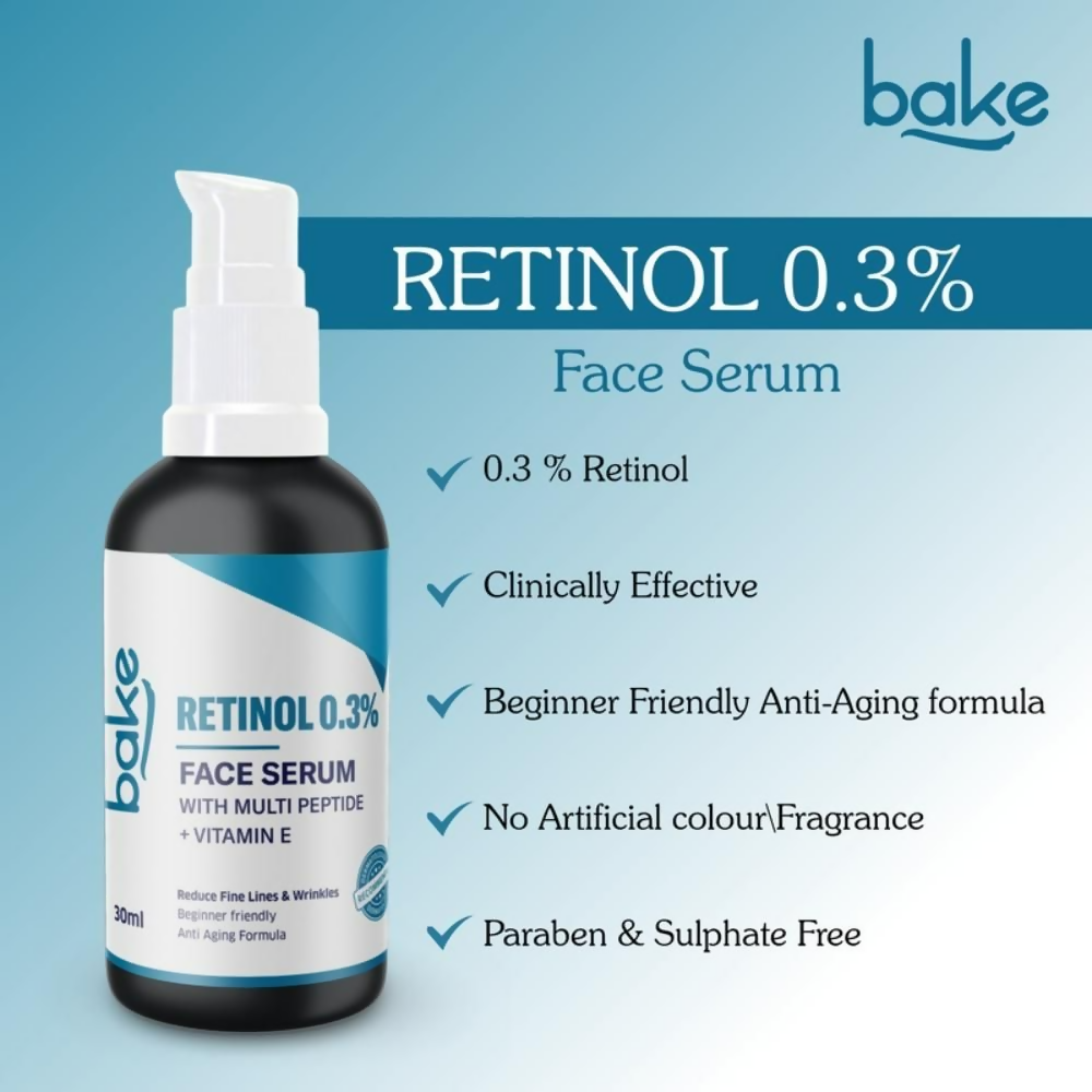 Bake 0.3% Retinol Beginner Friendly Face Serum With 2% Multi Peptide & Vitamin E | Swadesiicart