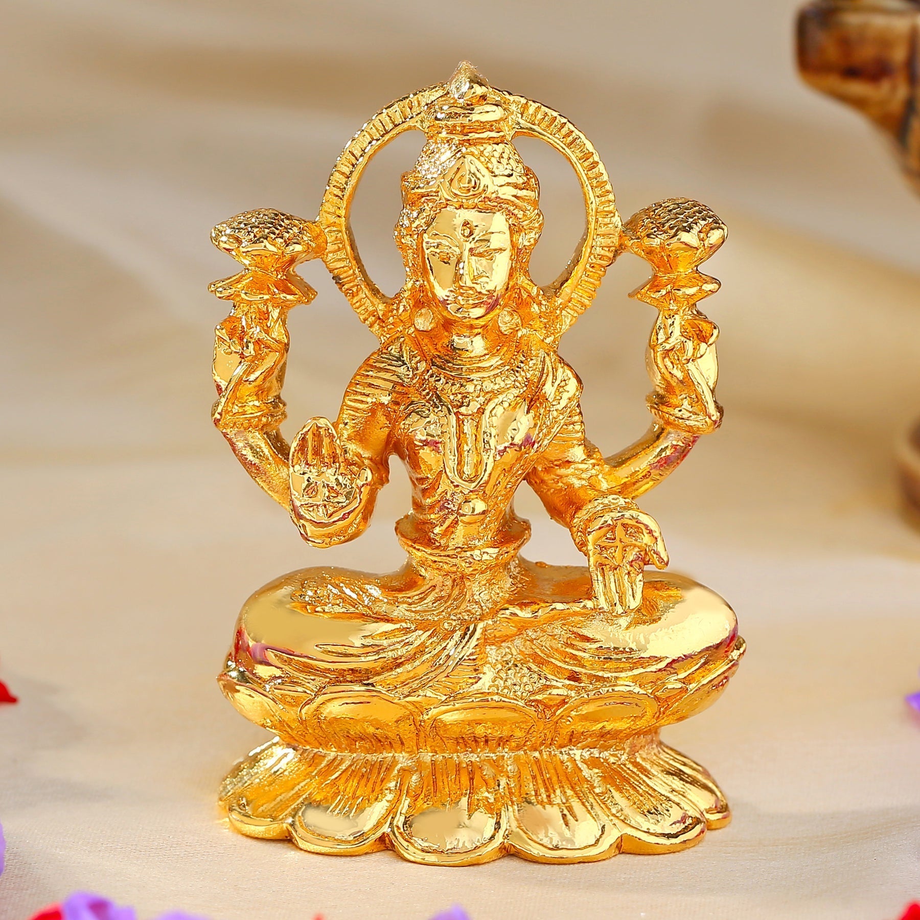 Estele Gold-Polished Goddess of Wealth Maha Laxmi Devi Idol/Deity| Showpiece for Pooja Mandir/Car decor 