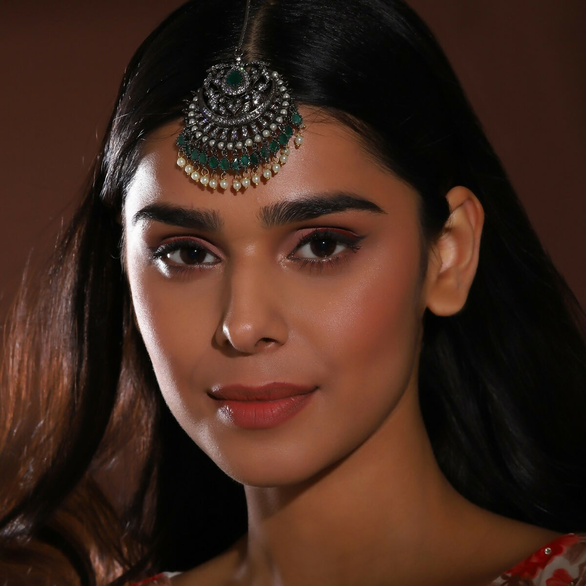 Diamond and Pearl Maang Tikka- Ruby Raang  Grab2Buy Ruby Raang Grab2Buy
