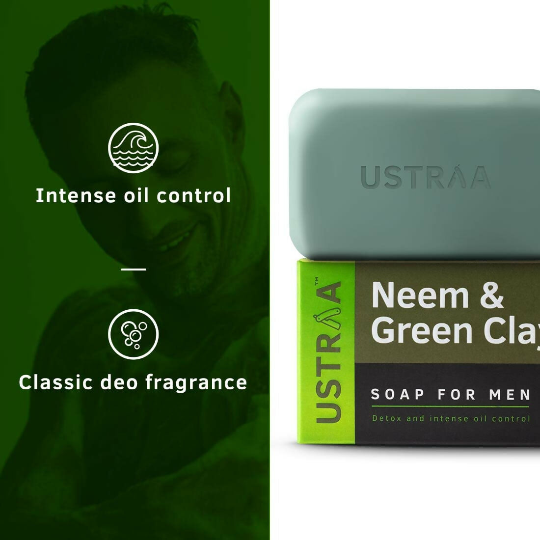Ustraa Deo Soap For Men - Neem and Green Clay, Sea Minerals, & Activated Charcoal  Grab2Buy Ustraa Grab2Buy