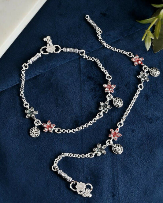 VOJ Set of 2 Traditional Flower Shaped Designer Anklet 
