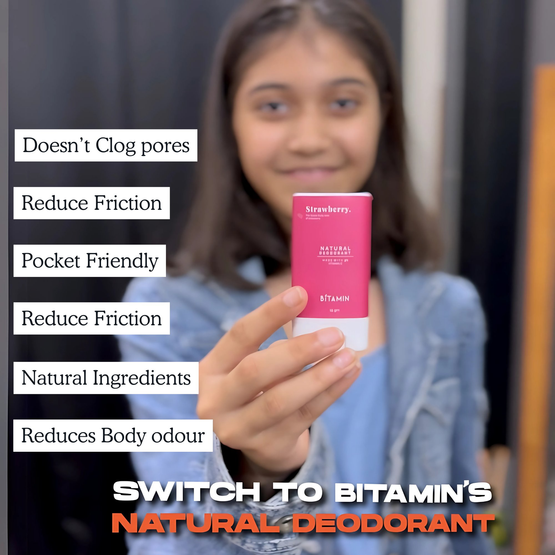 Bitamin Natural Strawberry, Seasalt, Cotton Vanilla, Peach Deodorant Teens