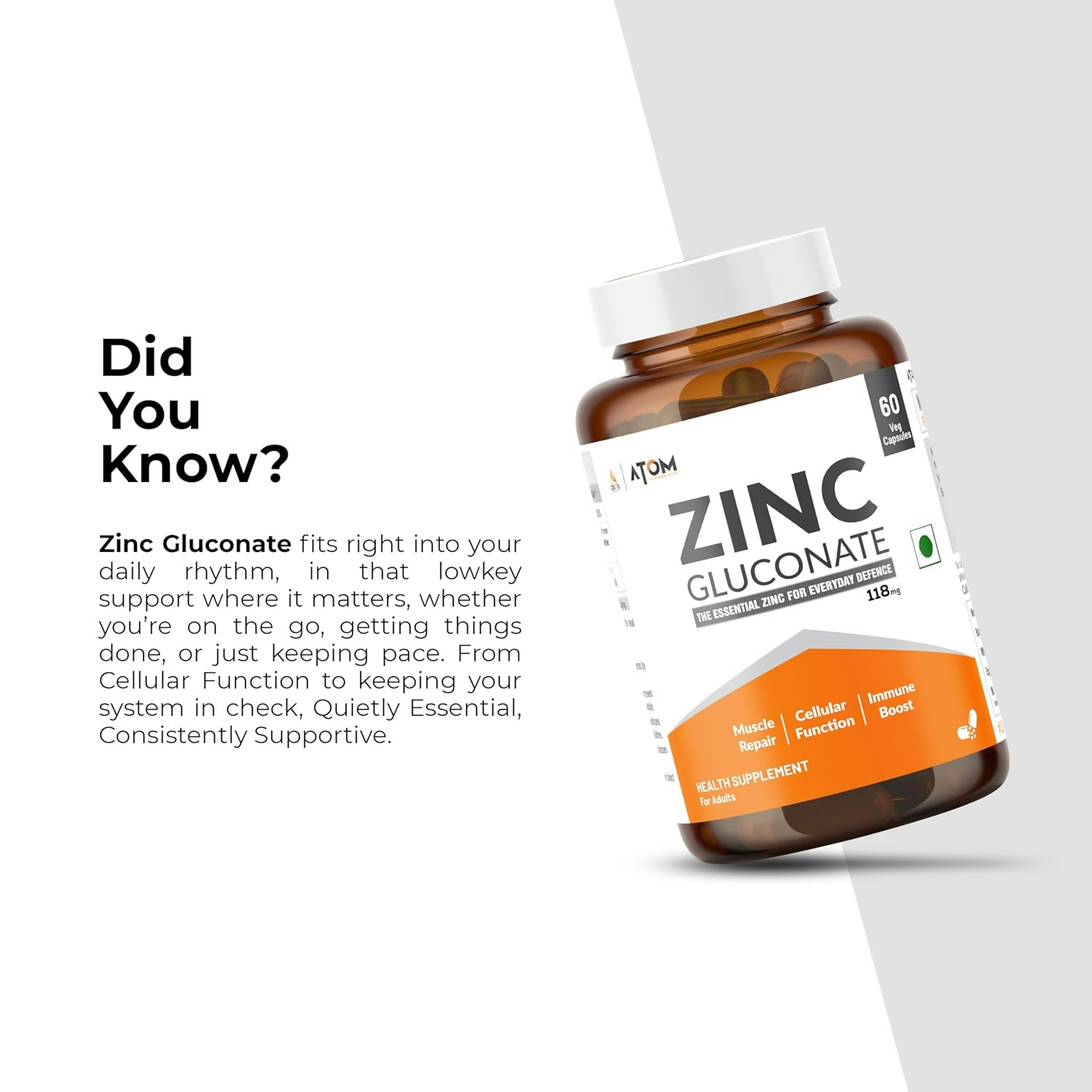 As-It-Is Nutrition Atom Zinc Gluconate Veg Capsules 