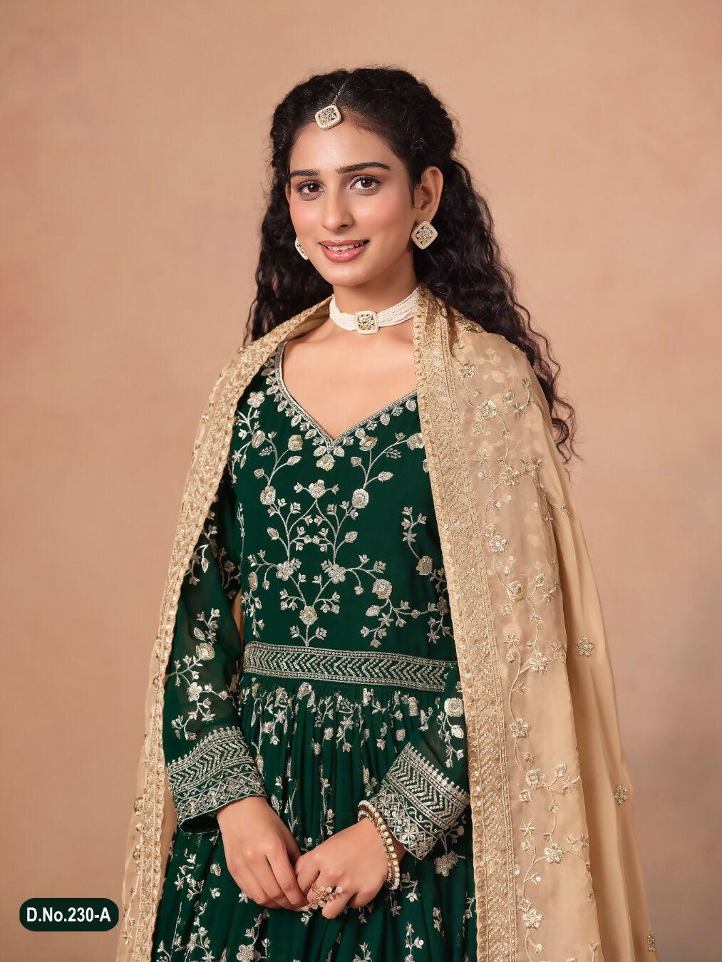 Anaita Dark Green Faux Georgette Jacquard Embroidered Work Anarkali Suit