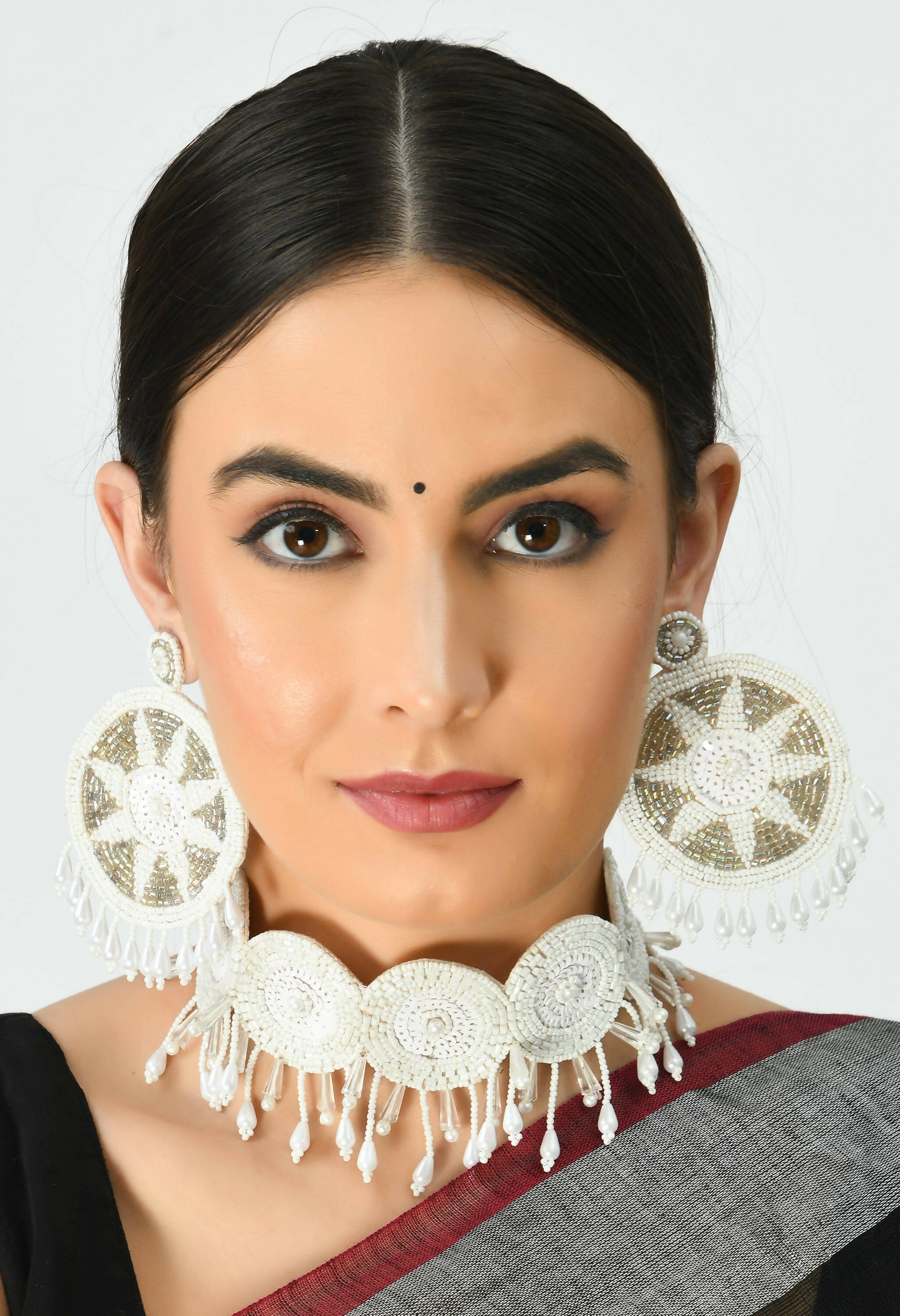 Mominos Fashion Johar Kamal Handicraft Off White/Golden Pearls Necklace with Earrings For Women - Grab2buy