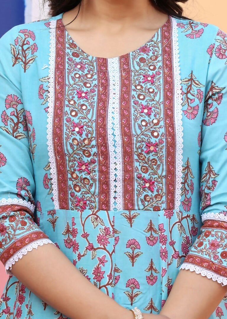 Alvano Printed Anarkali Kurti with Pant and Dupatta Set for Women's and Girls Rayon