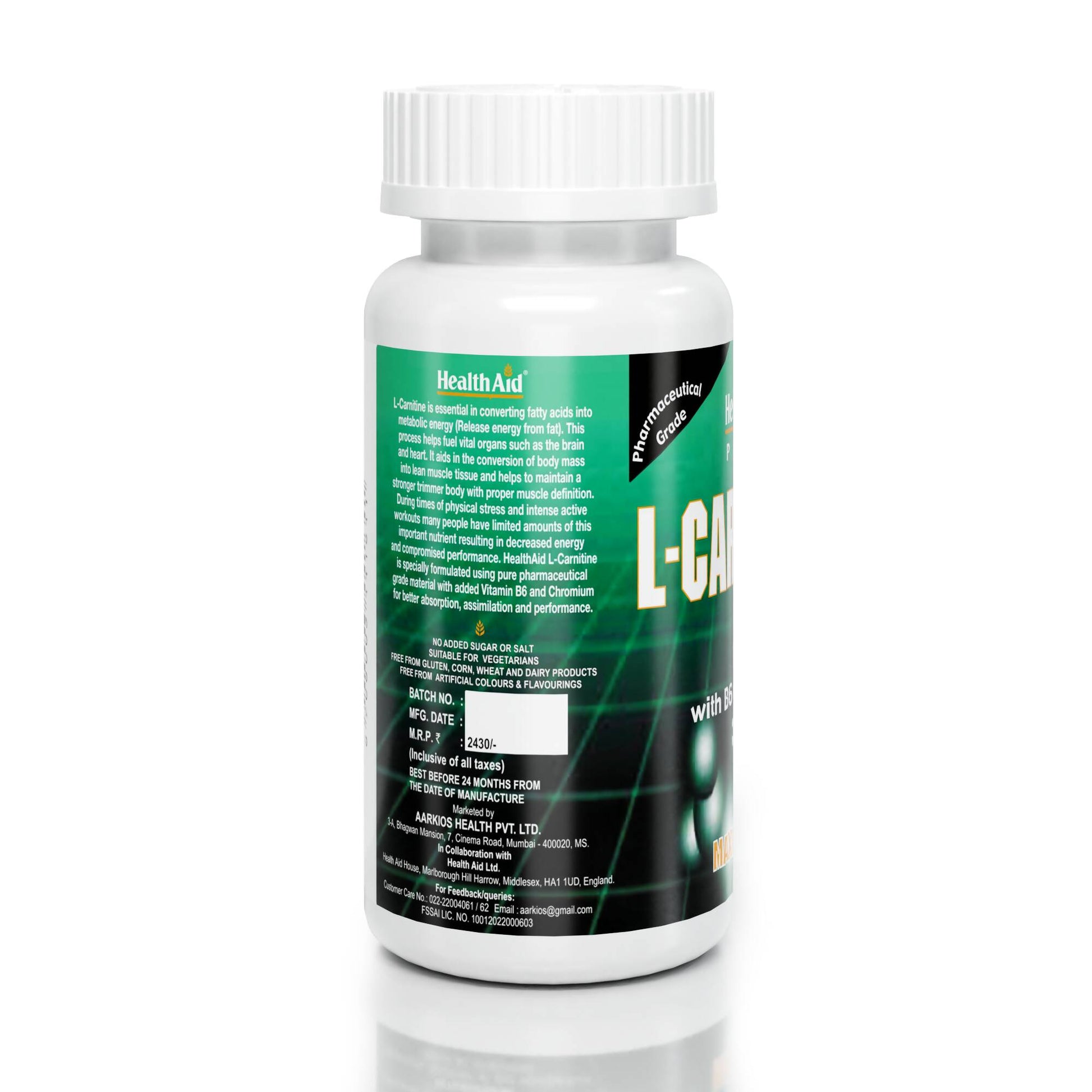 HealthAid L-Carnitine 550 mg with Vitamin B6 Chromium Tablets 