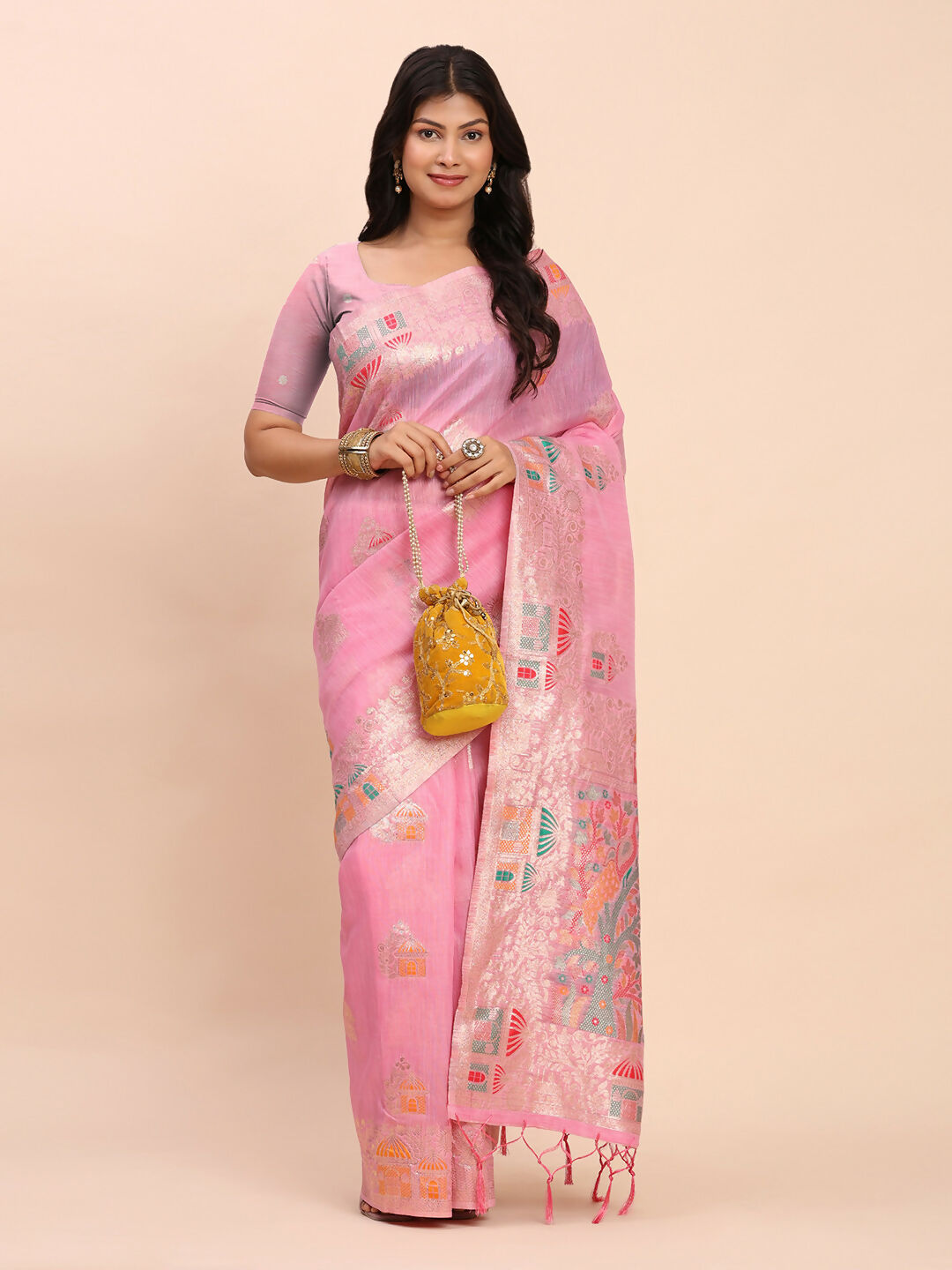 Shree Shyam Fashion Linen Cotton Pink Saree