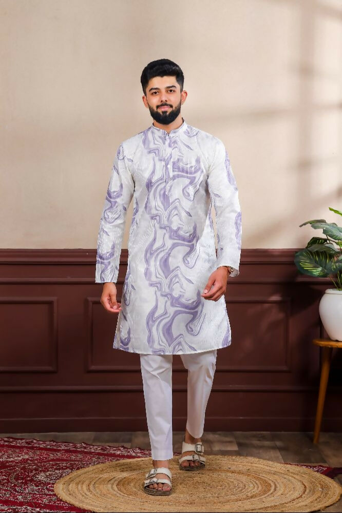 Purple Art Silk Digital Printed, Embroidery Work Kurta Set - Mahotsav