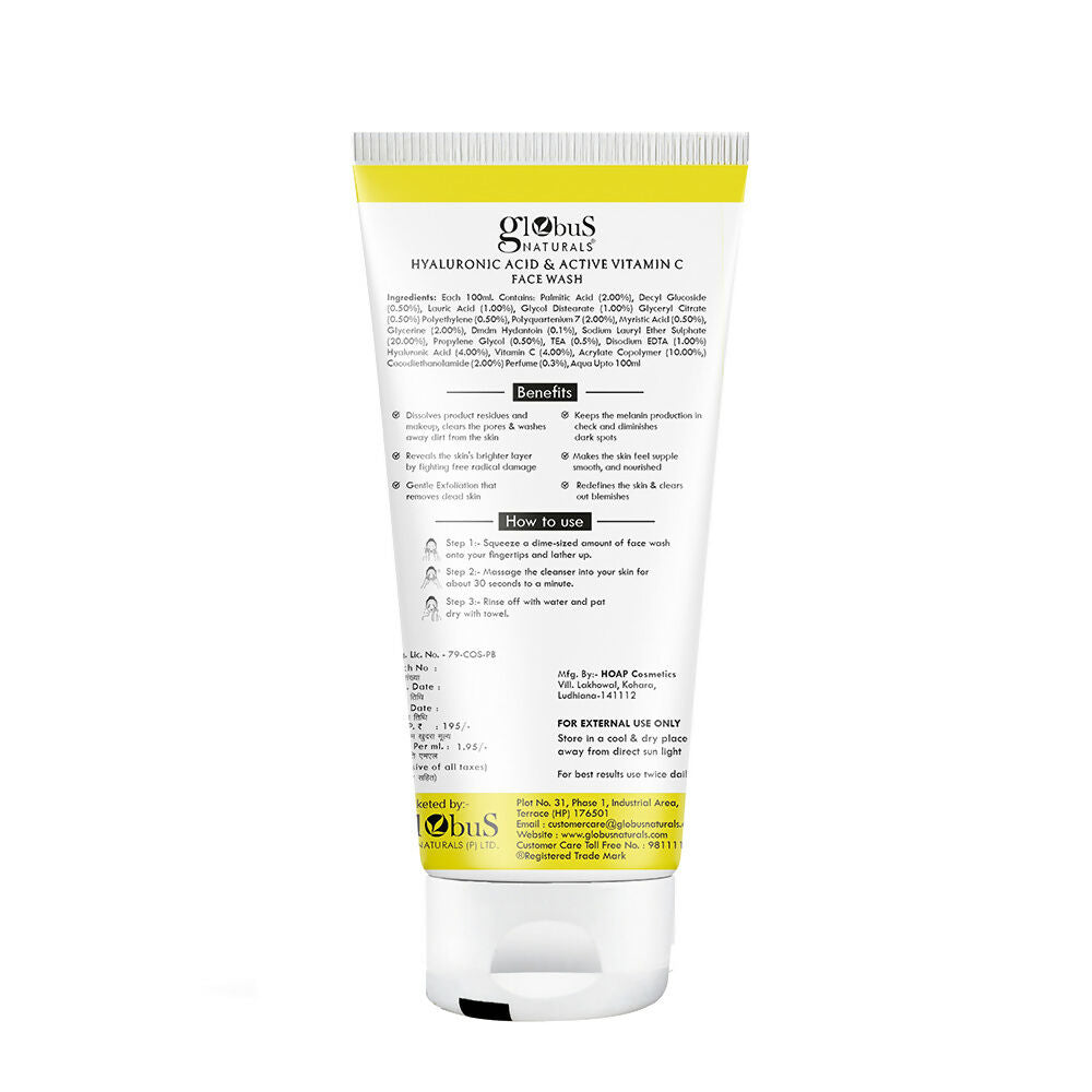 Globus Naturals Hyaluronic Acid & Vitamin C Face Wash | Swadesiicart