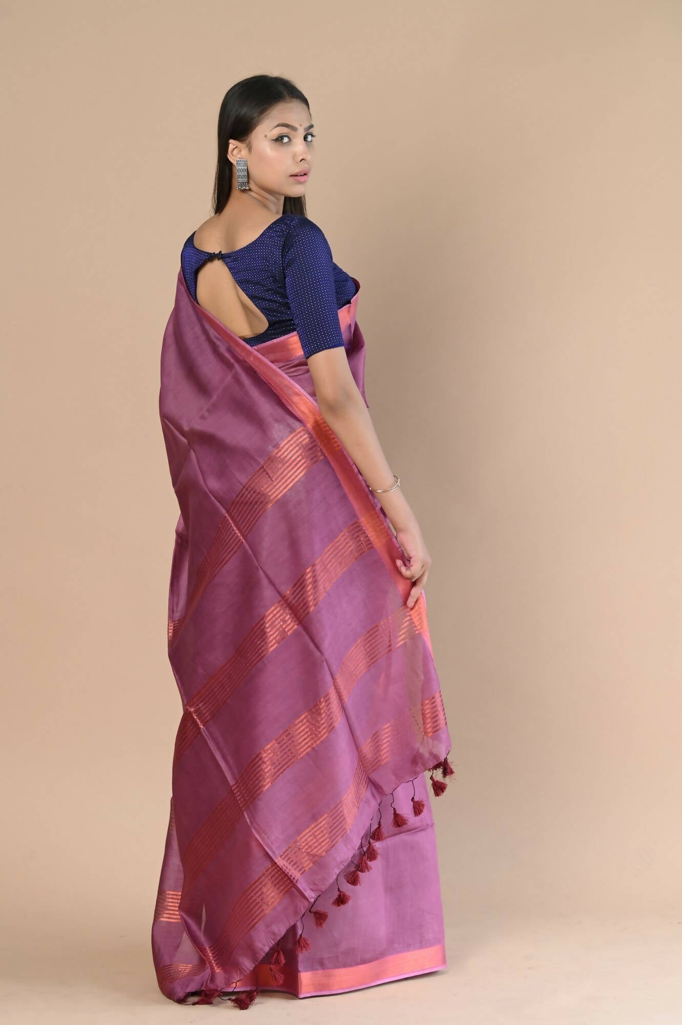 Very Much Indian Handloom Cotton Silk Maheshwari Grab2Buy With Sleek Golden Border - Maroon 