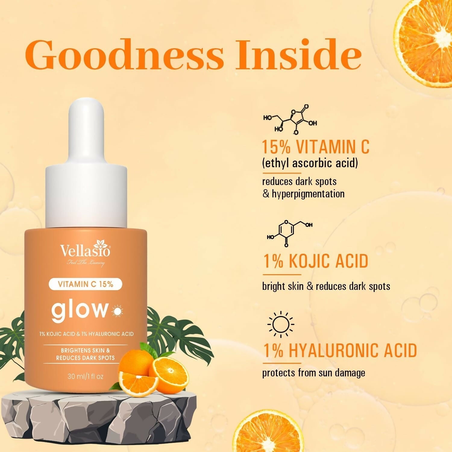 Vellasio 15% Vitamin C Serum with Hyaluronic Acid & Kojic Acid  Grab2Buy Vellasio Grab2Buy