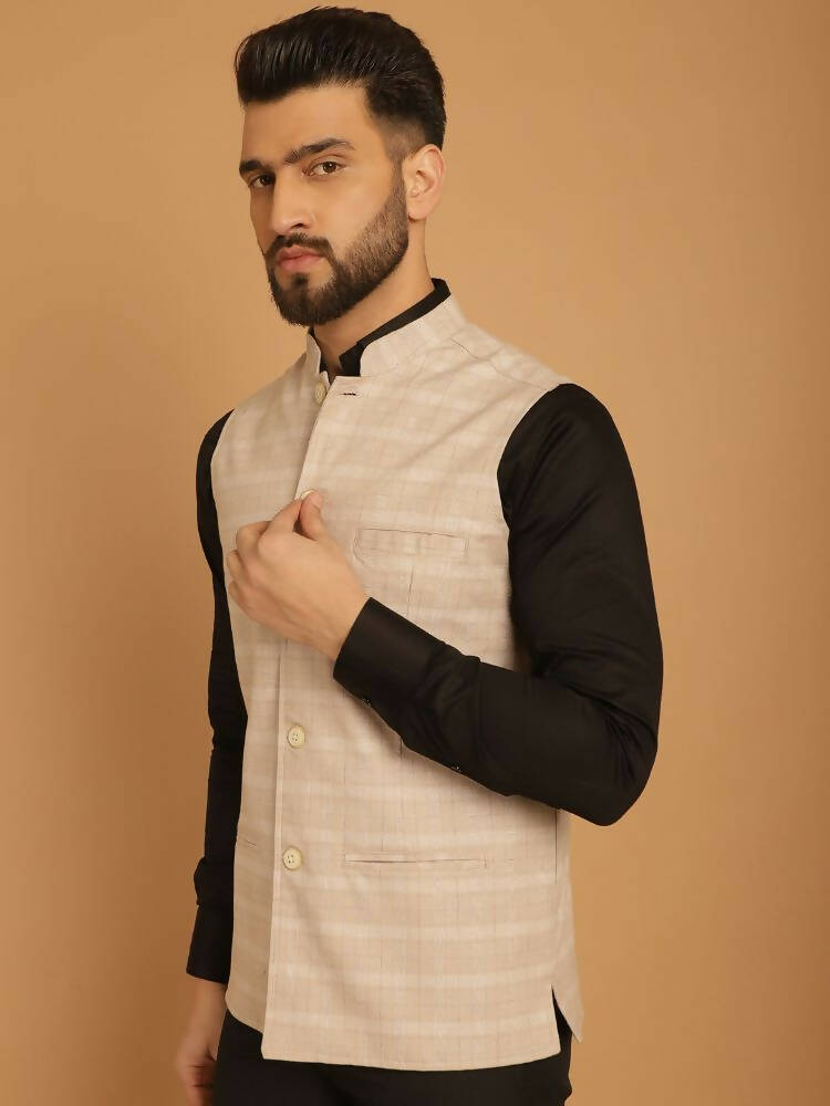 Even Apparels Nehru Jacket With Welt Pockets - Beige 