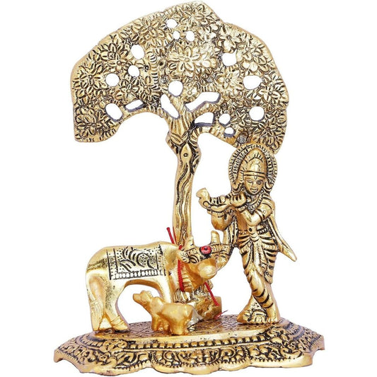 Chhariya Crafts Metal Krishna With Kamdhenu Cow - Grab2buy