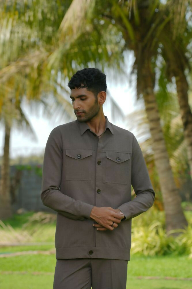 Azure Brown Shacket by Hilo Design
