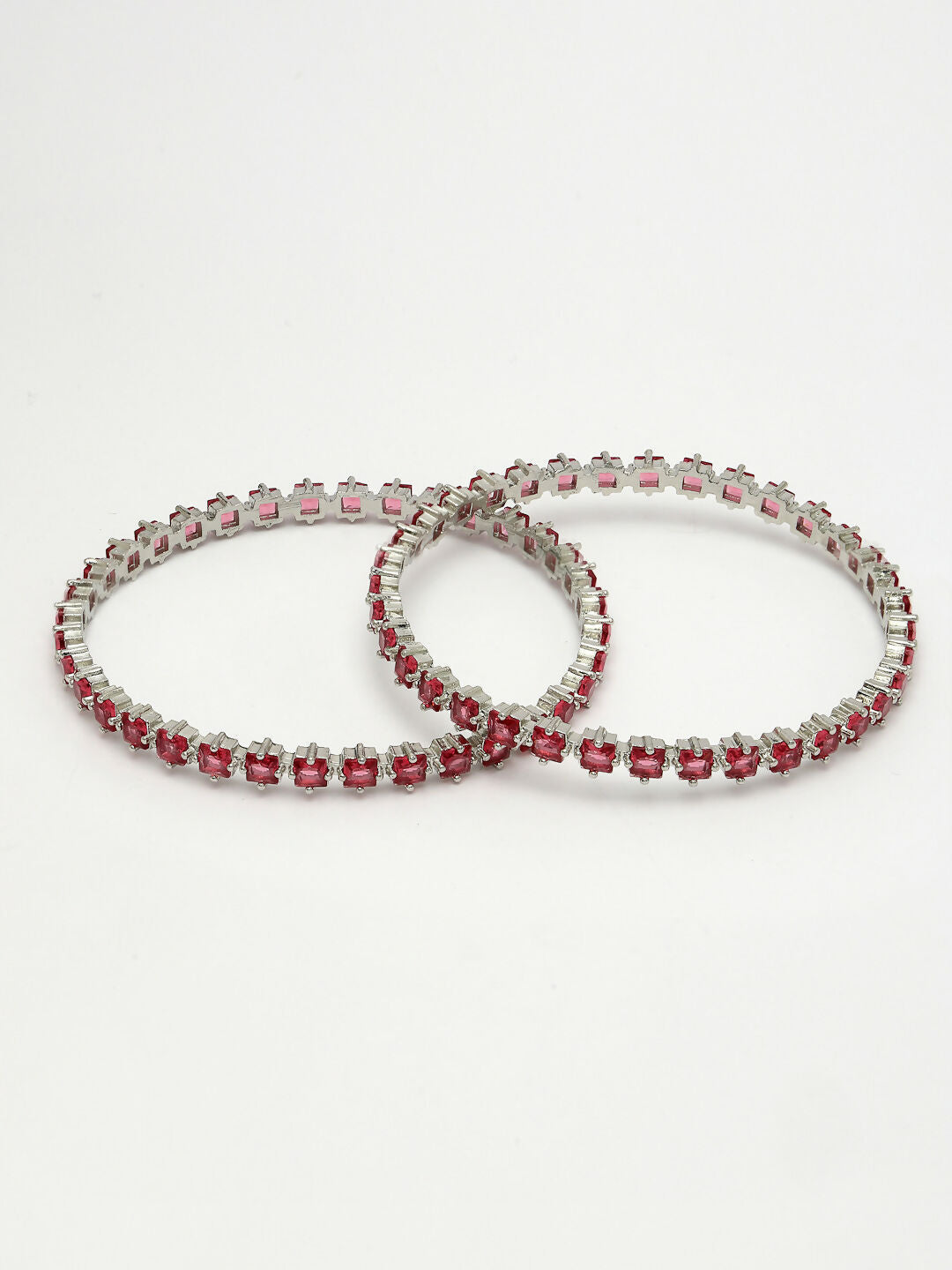 NVR Women's Set of 2 Pink CZ Stone-Studded Handcrafted Bangles 