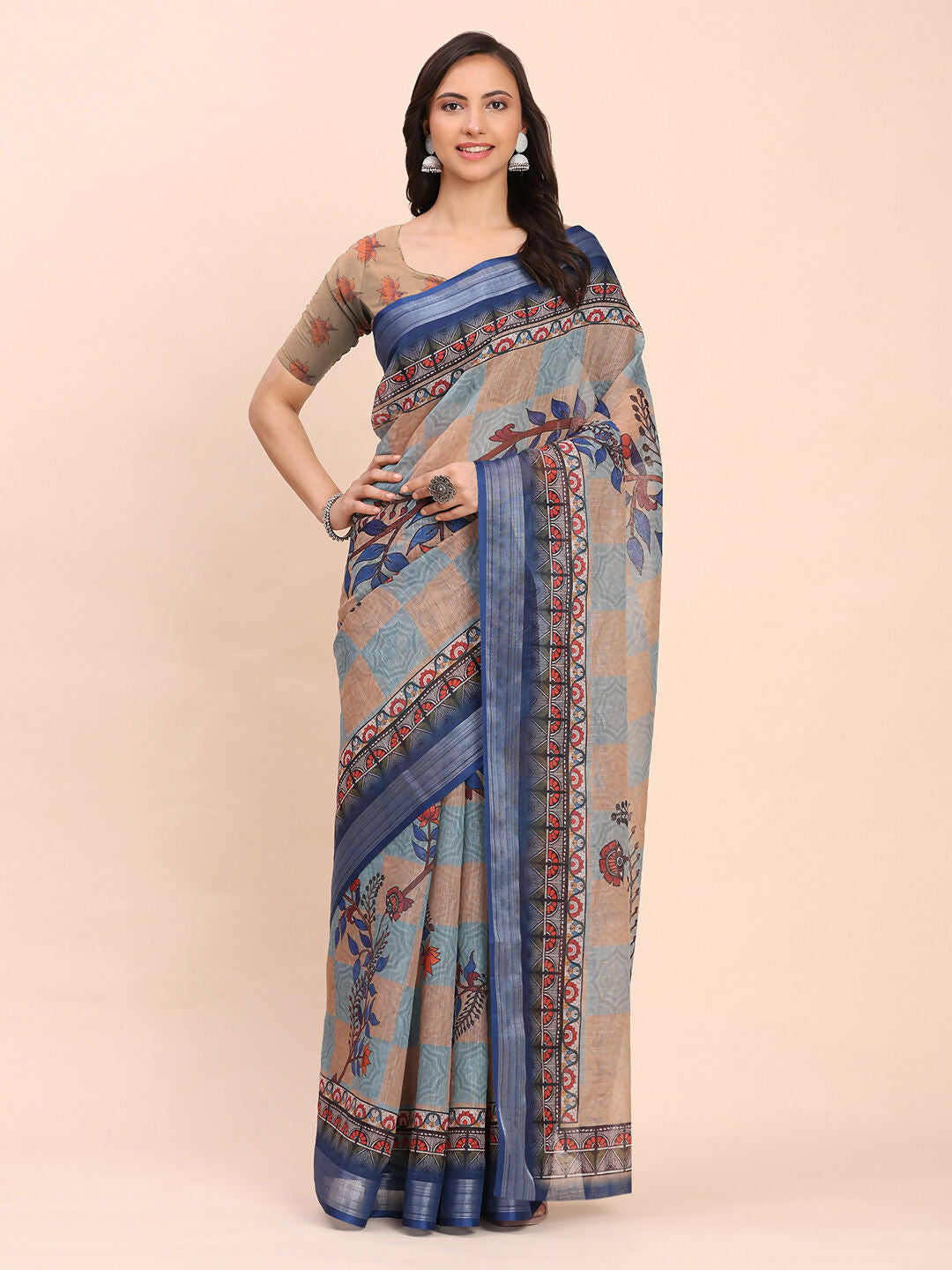 Shree Shyam Fashion Linen Cotton Cream Saree