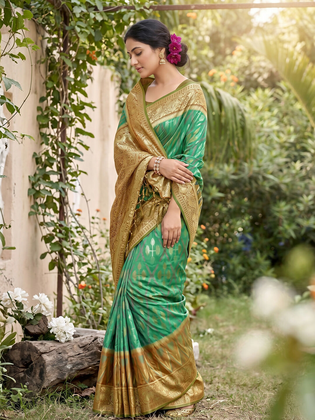 Shree Shyam Fashion Rama Green Soft Silk Saree