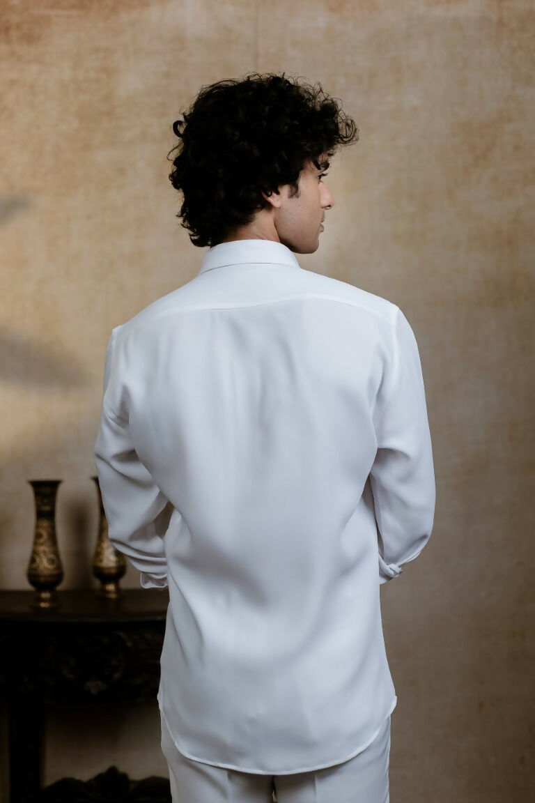 British White Sri Vari Sutra Shirt By Hilo Design 