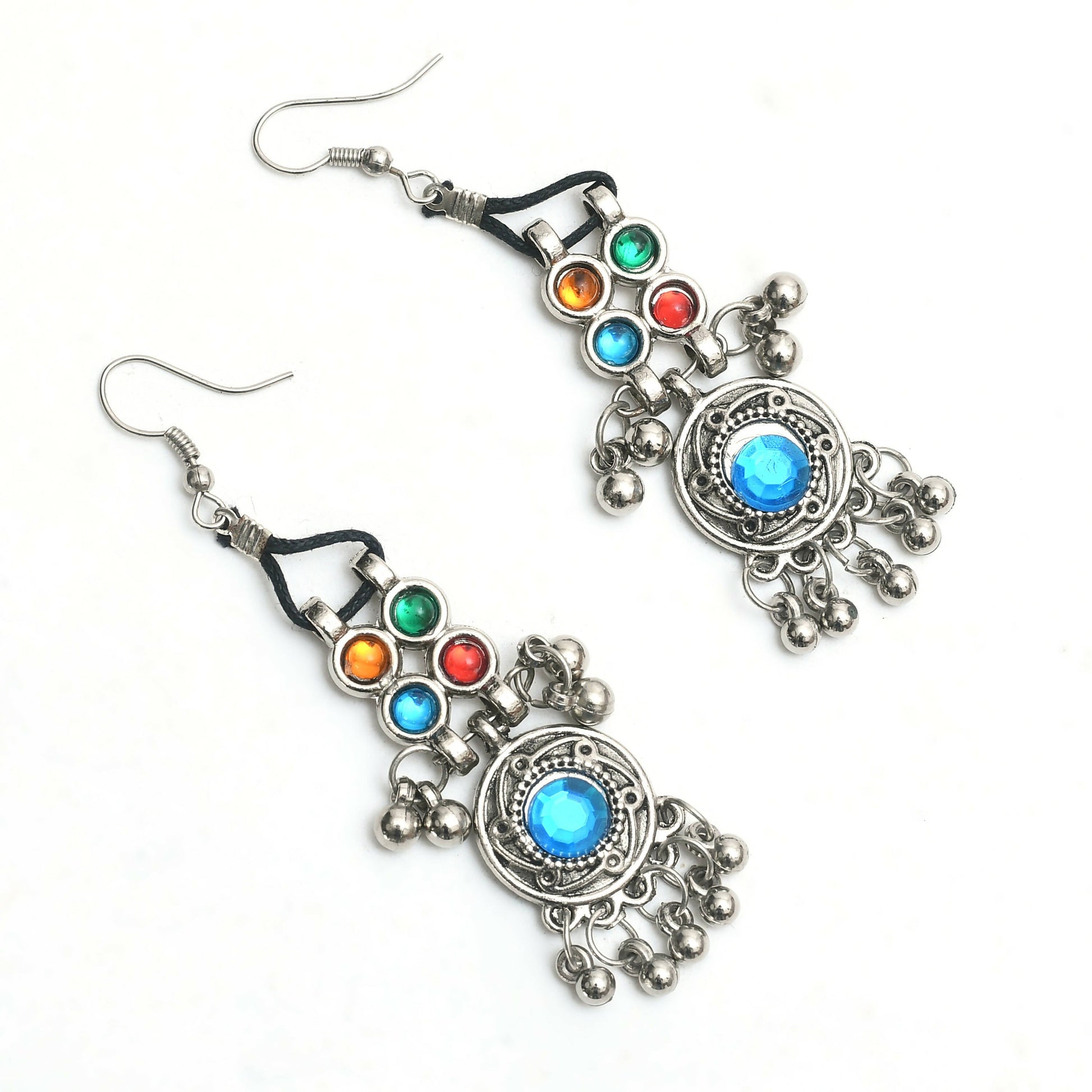 Mominos Fashion Johar Kamal Oxidised Silver-Plated Brass Finish Multi Kundan Afghani Long Necklace For Women - Grab2buy