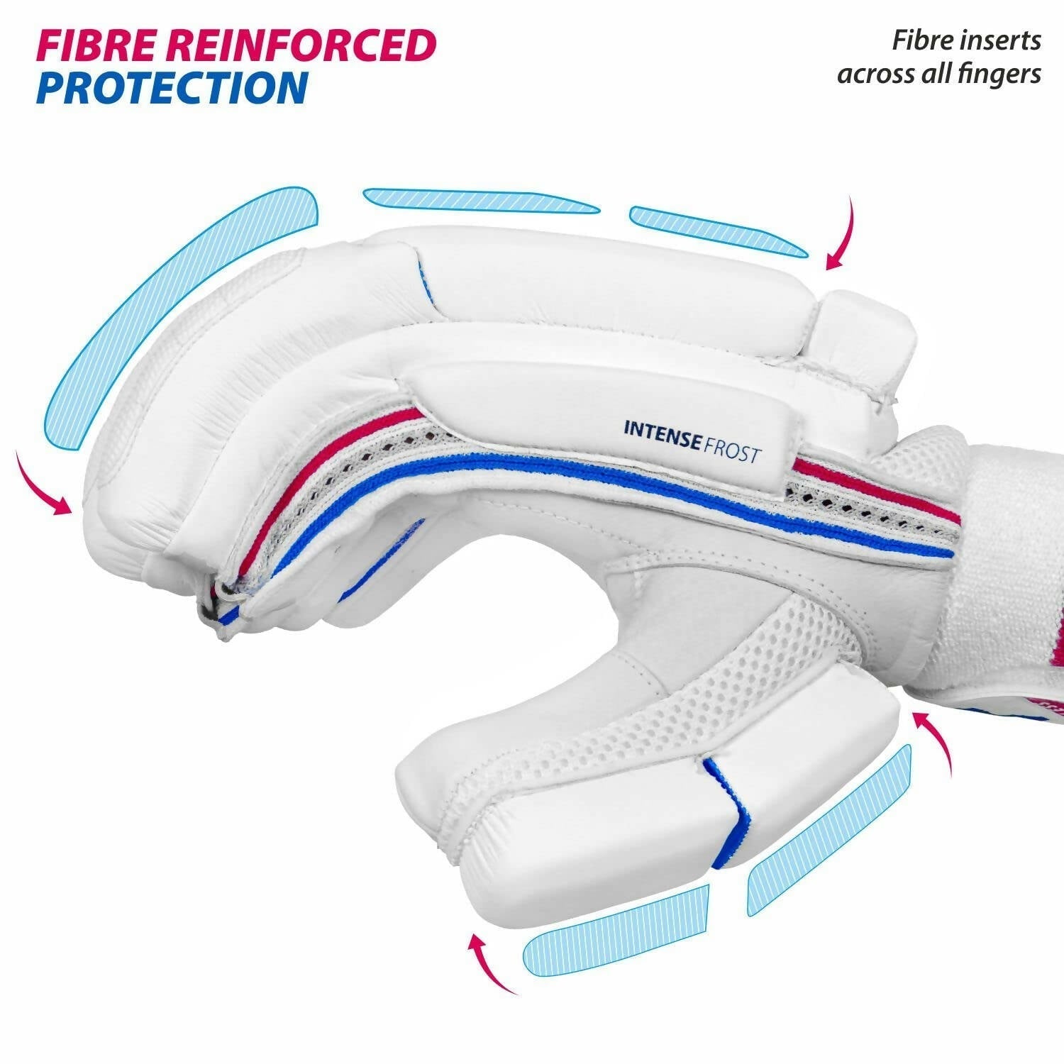 DSC Intense Frost Leather Cricket Batting Gloves for Mens - Right Hand, White, One Size 