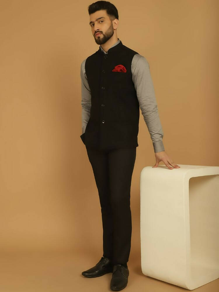 Even Apparels Pure Wool Nehru Jacket - Black 