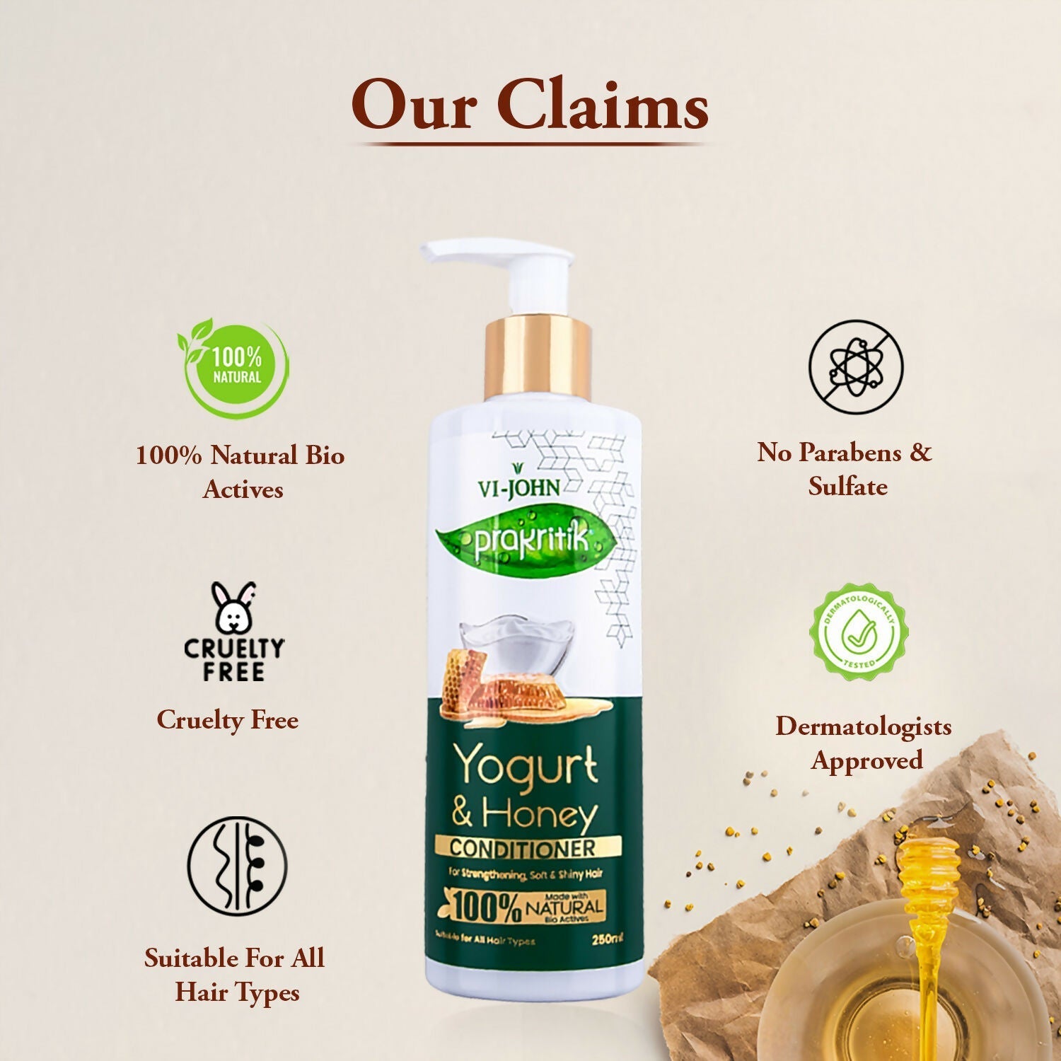 VI-JOHN Prakritik Yogurt & Honey Conditioner, Restores Hair Moisture, Made With Natural Bio-Active  Grab2Buy VI-JOHN Grab2Buy