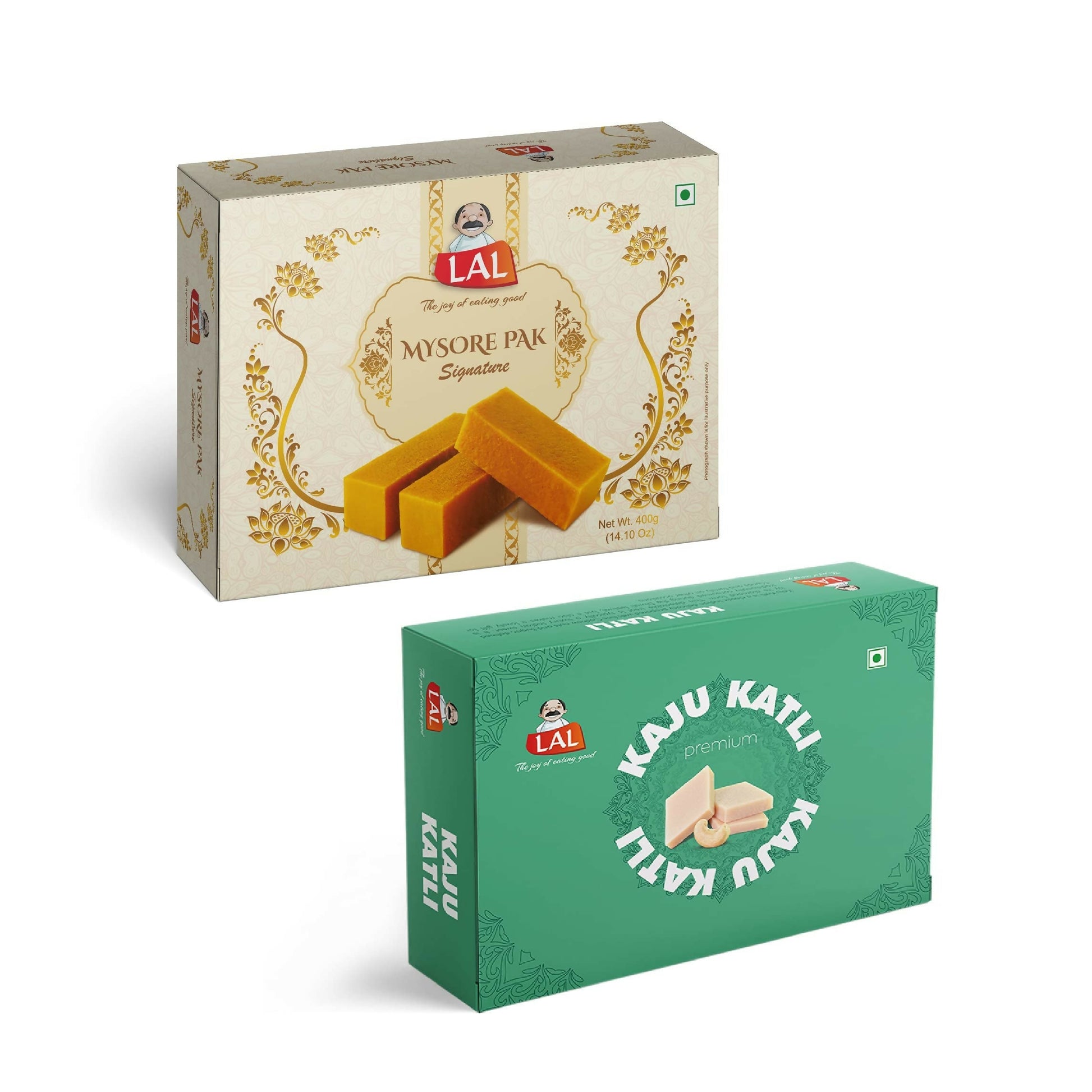 Lal Sweets Combo Pack - Mysore Pak Signature 400Gm And Kaju Katli 400 Gm Gift Pack | Desi Cow Ghee Indian Sweets | Mithai Box 
