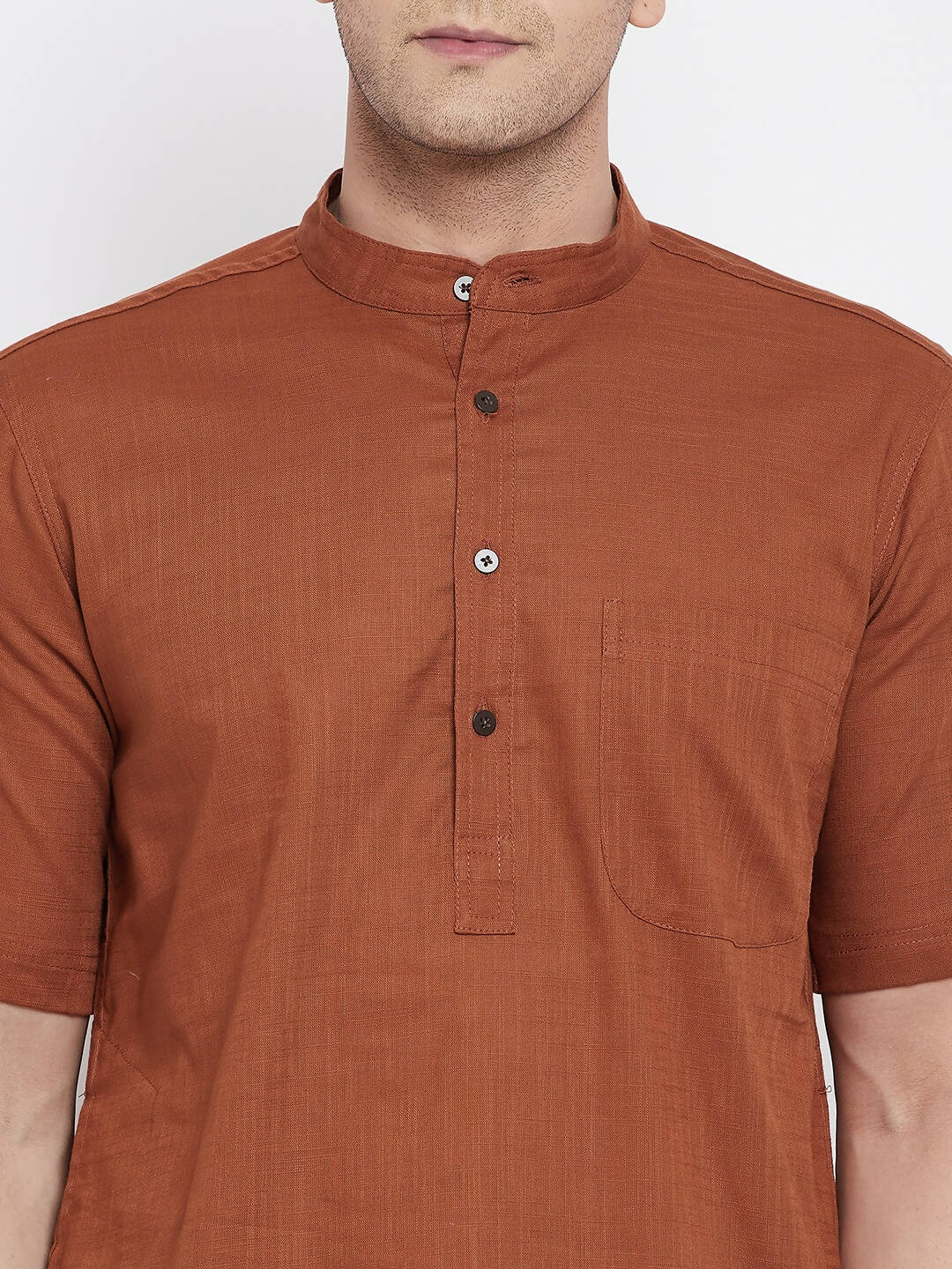 Even Apparels Brown Pure Cotton Men's H/S Kurta With Band Collar 
