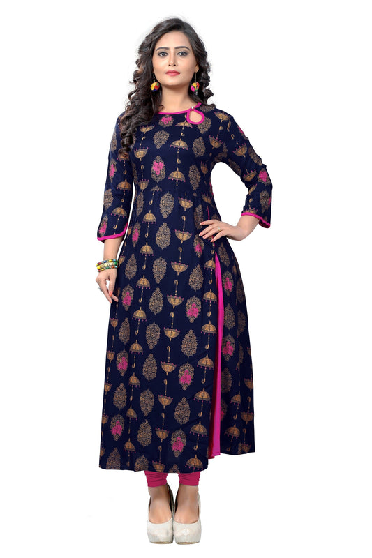 NOZ2TOZ Women's Blue Color Rayon A-Line Kurta Only